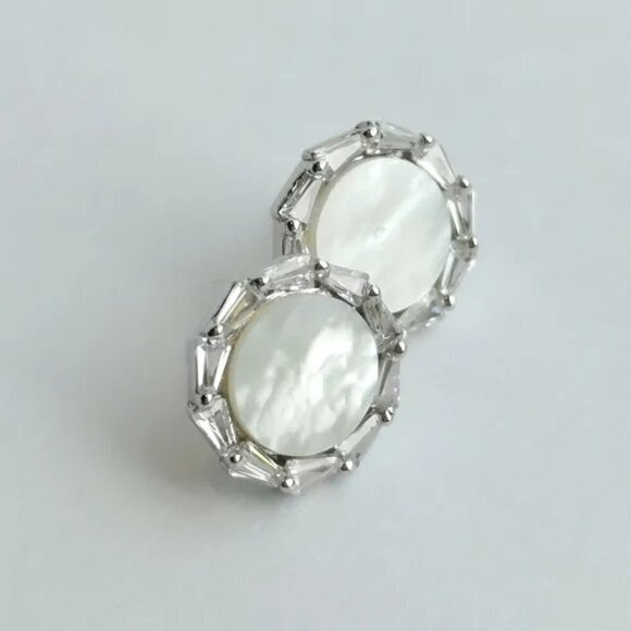 MOTHER of pearl earrings Baguette CZ in Sterling Silver - Picture 3 of 8